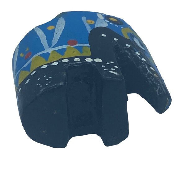 Vtg Hand Painted Wood Elephant Carved Wooden Figurine Blue 1.25" - Picture 5 of 6